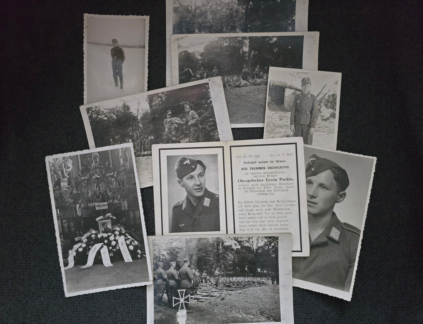 Fotos + Sterbebild Konvolut Obergefreiter Luftwaffe Neudorf Partisanen Kielce Polen Grabfotos Portraits