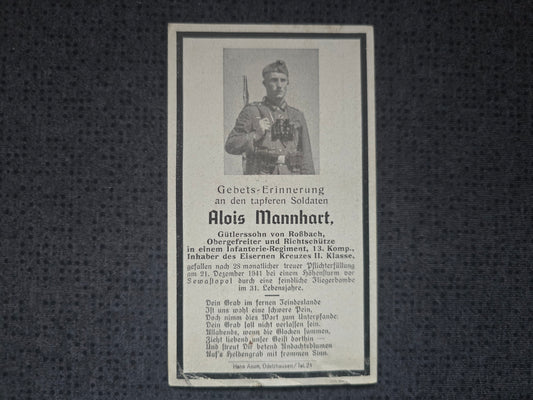 Sterbebild Obergefreiter Roßbach 13. Komp. Inf. Regt. 438 Höhensturm vor Sewastopol Fliegerbombe Ukraine