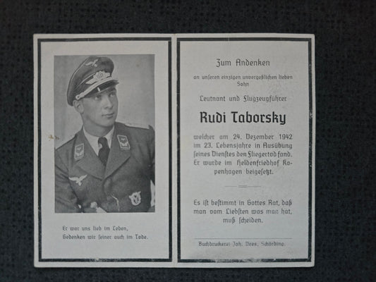 Sterbebild Leutnant Taiskirchen Flugzeugführer Schülerkompanie Blindflugschule 4 Kastrup Kopenhagen Dänemark