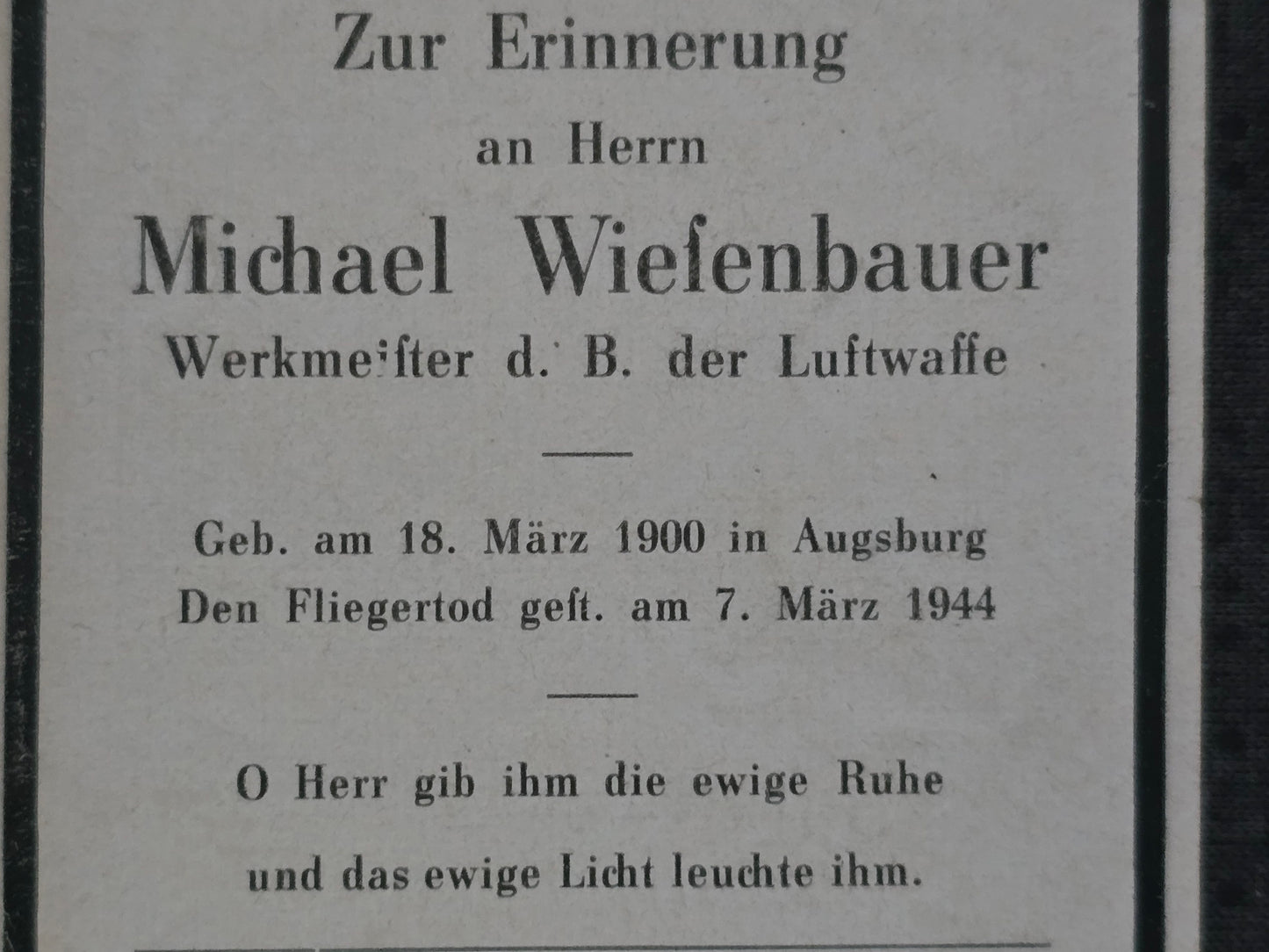 Sterbebild Werkmeister Luftwaffe Augsburg Fliegerhorst Lechfeld Deutschland