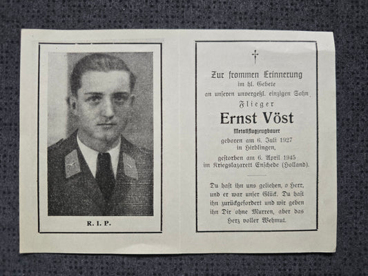 Sterbebild Flieger Hirblingen Flieger Ersatz Btl.VI Endkampf Enschede Ysselsteyn Holland