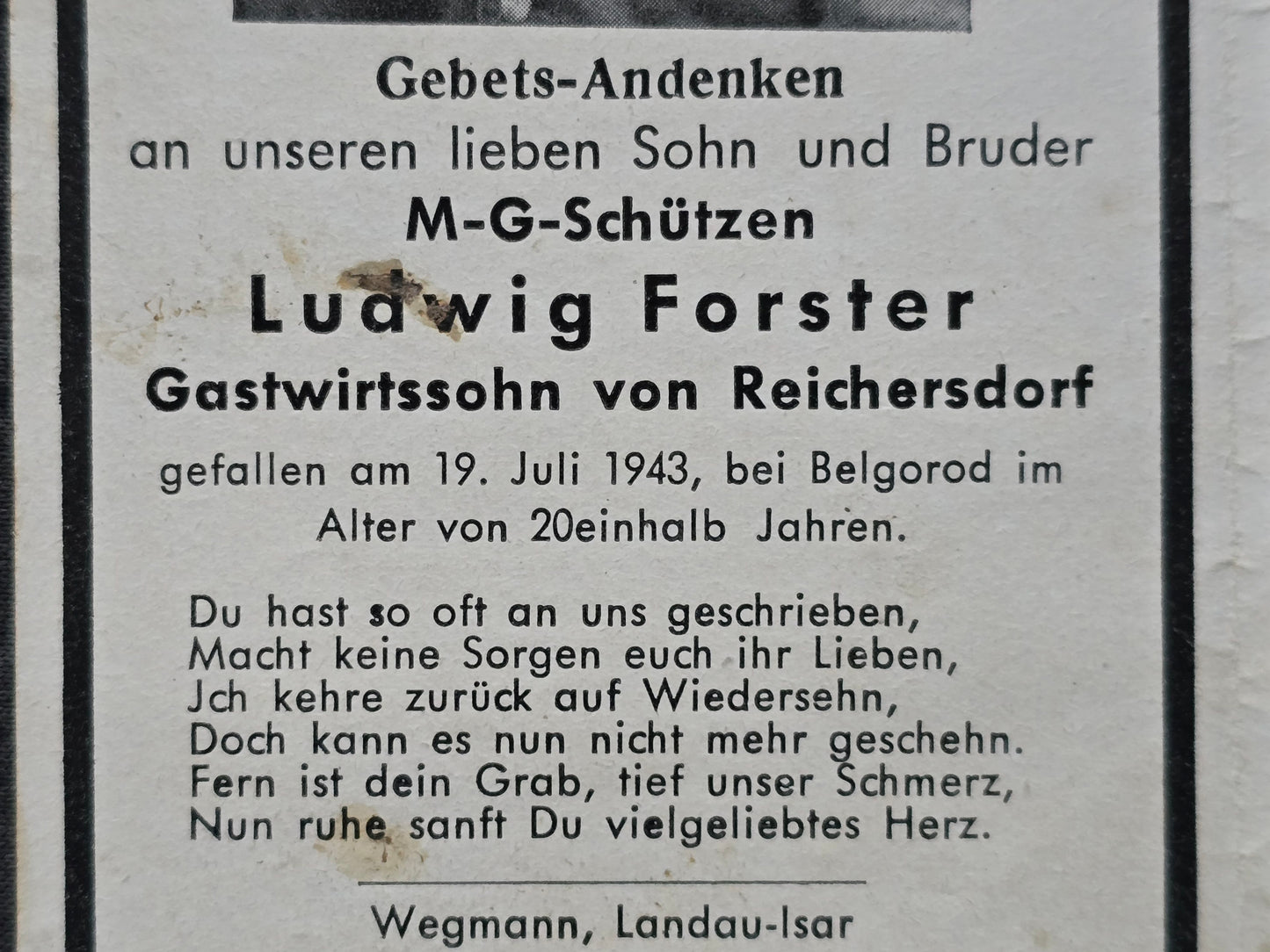 Sterbebild Brüder Reichersdorf Grenadier 11. Komp. Gren. Regt. 315 Bjelgorod Fallschirmjäger 18 Jahre Italien