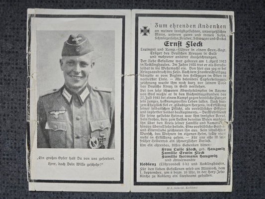 Sterbebild Oberleutnant Recklinghausen 8. Komp. Gren. Regt. 80 DKiG Polsajmischtsche Russland