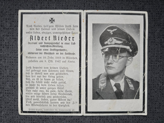 Sterbebild Leutnant München Leiter Seefliegerhorst E 119 / 11 LN Stelle Chania Kreta Griechenland
