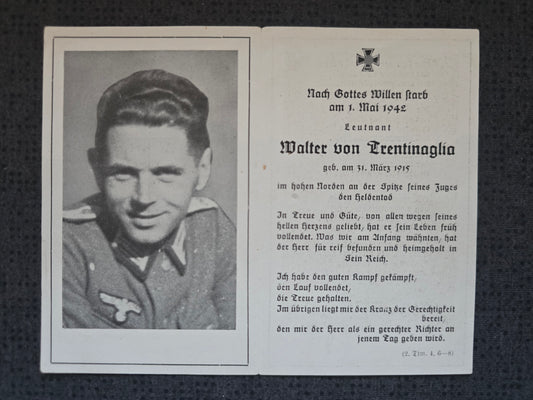 Sterbebild Leutnant Innsbruck 12. Komp. Geb.-Jäger Regt. 136 Eismeerfront Teufelsberg Finnland Russland