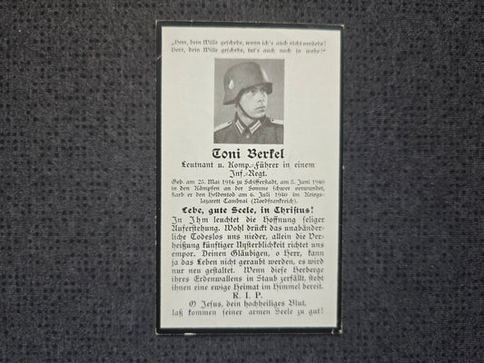 Sterbebild Leutnant Schifferstadt Kompanieführer 7. Komp. Inf. Regt. 104 Cambrai Frankreich
