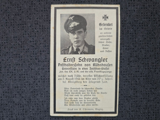 Sterbebild Unteroffizier Lampolding Bordfunker 4./ZG-76 FFS Silber Seerappen Königsberg Russland