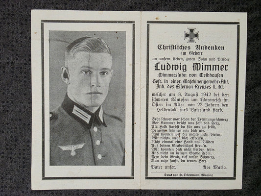 Sterbebild Gefreiter Weibhausen 11. Komp. Inf. Regt. 217 MG-Abteilung Woronesh Russland