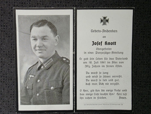 Sterbebild Obergefreiter München 2. Komp. Panzerjäger Abt. 7 Zerkowischtsche Weissrussland