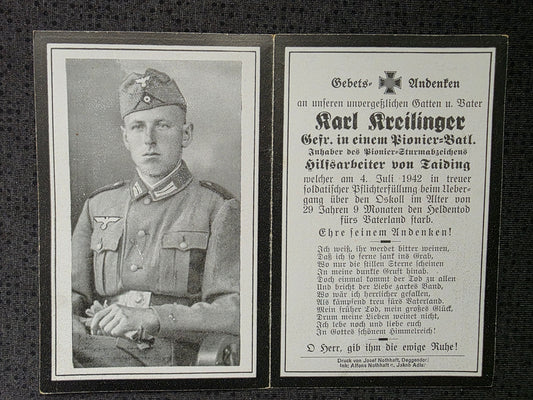 Sterbebild Gefreiter Söldenreuth 3. Komp. Pionier Btl. 672 Wolokonowka Oskoll Russland
