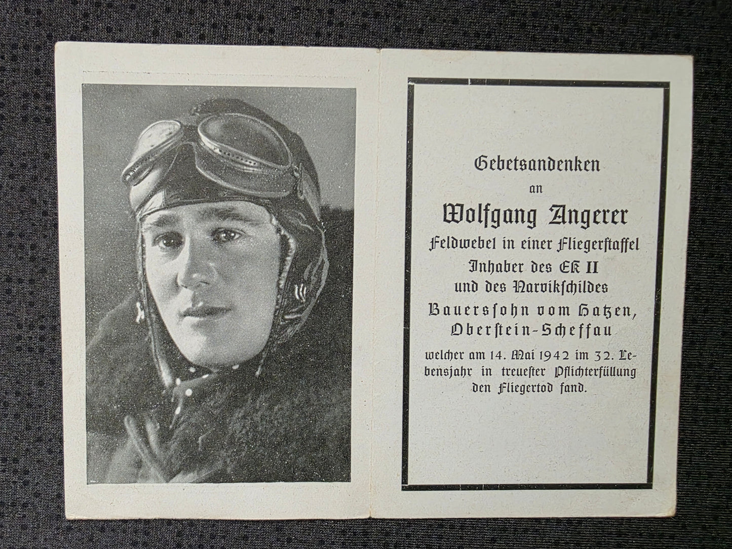 Sterbebild Feldwebel Oberstein-Scheffau 2. Staffel Kampfgruppe Z B V 102 Narvikschild Helmstedt