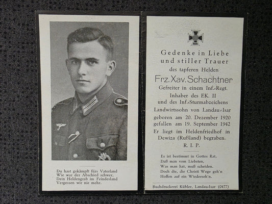 Sterbebild Gefreiter Oberhöcking 9. Komp. Inf. Regt. 199 "List" Woronesch Russland
