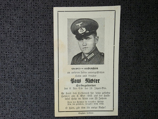 Sterbebild Stabsgefreiter Bischdorf II. Art. Abt. 28. Jäger-Division Letzter Tag 08.05.1945 Halbinsel Hela Polen