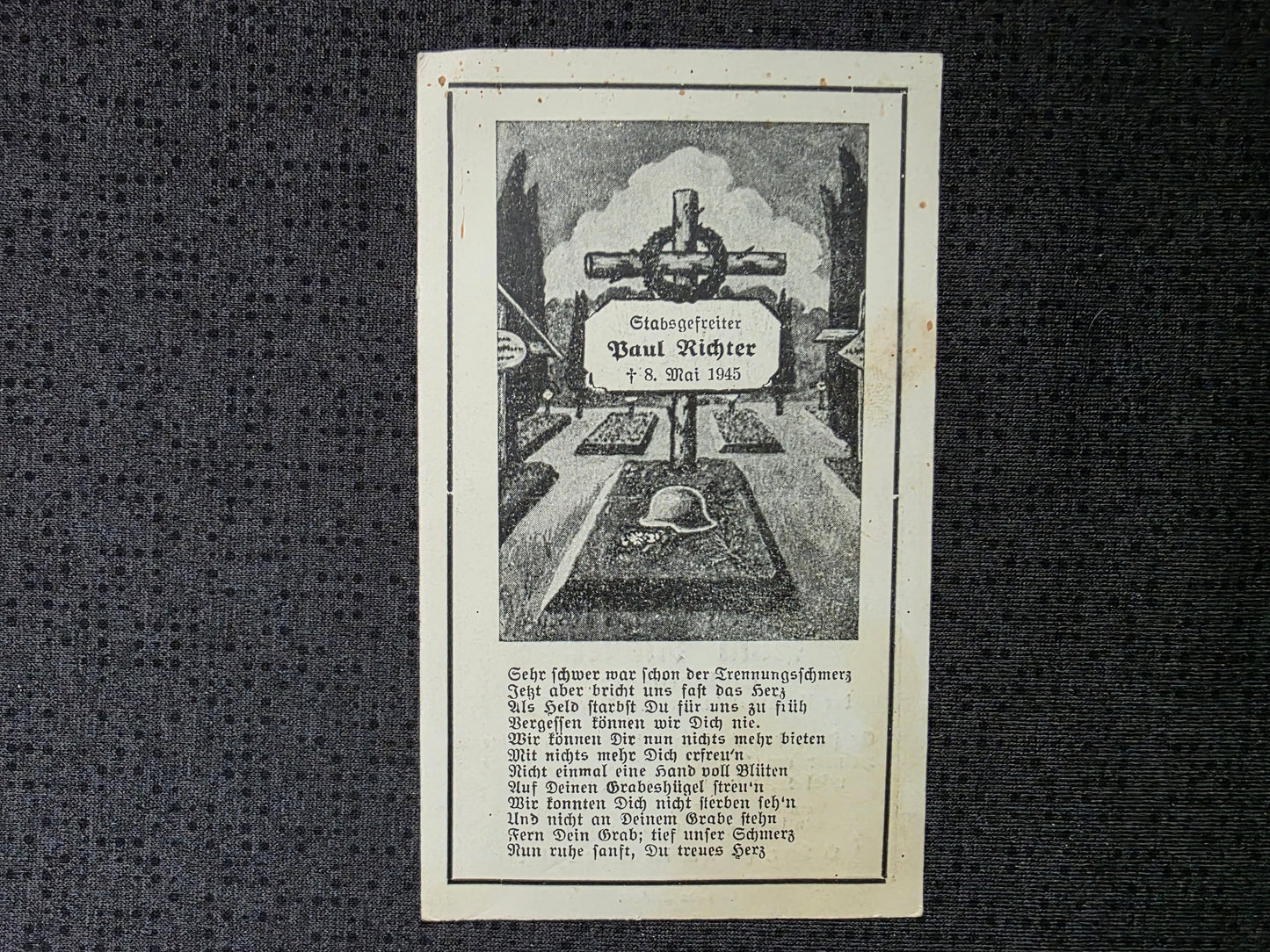 Sterbebild Stabsgefreiter Bischdorf II. Art. Abt. 28. Jäger-Division Letzter Tag 08.05.1945 Halbinsel Hela Polen
