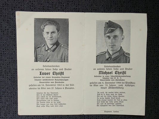 Sterbebild Brüder Parnkofen Gefreiter Gren. Regt. Rumänien Scharfschütze Warschau Polen