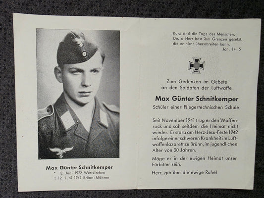 Sterbebild Flieger Westkirchen 7. Fliegerschule 5 Wischau Luftwaffenlazarett Brünn/Mähren