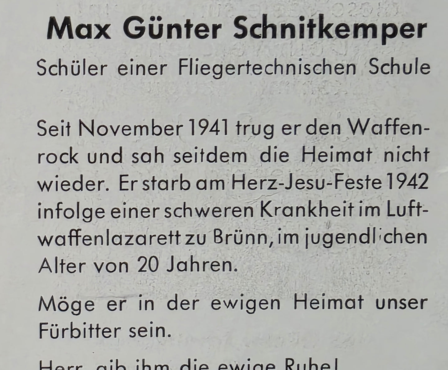 Sterbebild Flieger Westkirchen 7. Fliegerschule 5 Wischau Luftwaffenlazarett Brünn/Mähren