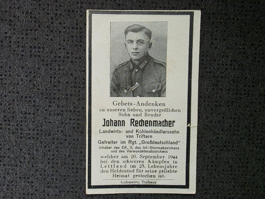 Sterbebild Gefreiter Triftern Regiment "Großdeutschland" GD Dangas Lettland