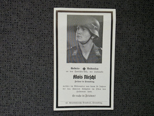 Sterbebild Sanitäts-Unteroffizier Straubing Luftwaffe Toila Estland