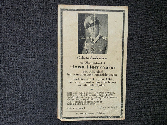 Sterbebild Oberfeldwebel Altendorf Invasion Normandie Cherbourg Frankreich
