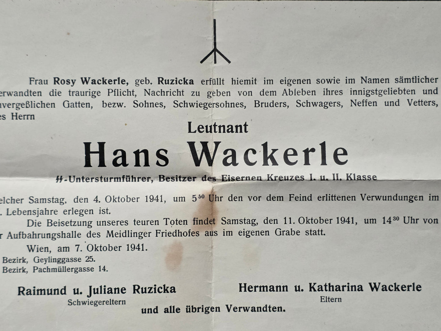 Sterbebild (Groß) SS-Untersturmführer Innsbruck 2. SS-Regt. "Der Führer" DF Reservelazarett Jüterbog