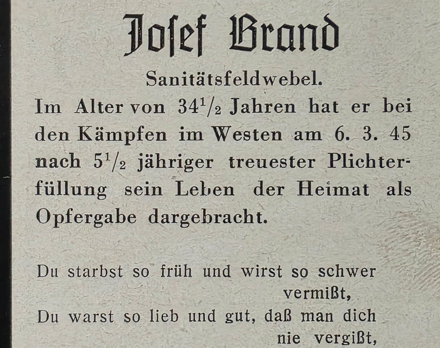 Sterbebild Feldwebel Rosenheim Endkampf Westen Bad Nauheim Frankfurt