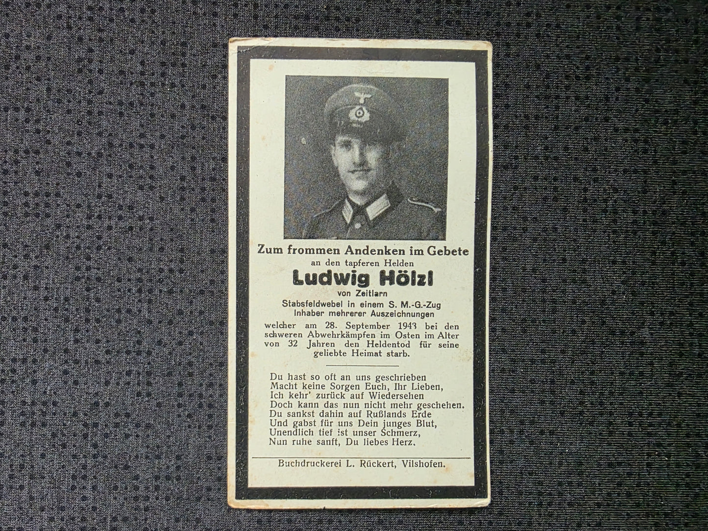 Sterbebild Stabsfeldwebel Algerting 11. Komp. Gren. Regt. 747 Abwehrkämpfe Osten
