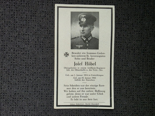 Sterbebild Obergefreiter Unterthingau Artillerie Regt. Ilmensee Russland