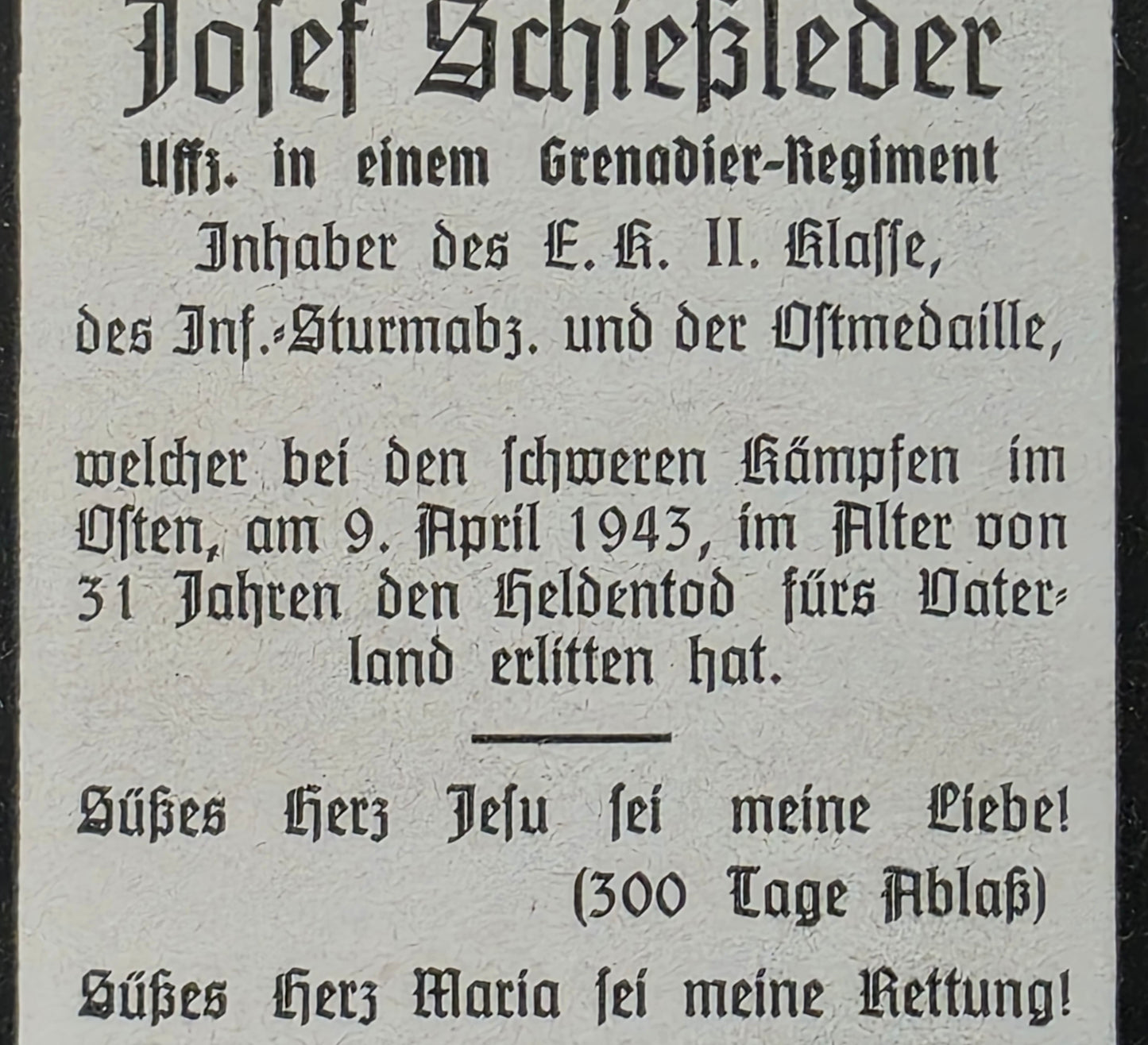 Sterbebild Unteroffizier Mittich 3. Komp. Gren. Regt. 747 Cholmerdy-Lokot Russland