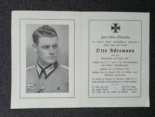 Sterbebild Hauptmann Lingenfeld Stab Pz.-Gren. Regt. 192 Proussy Avernes-Saint-Gourgon Normandie Frankreich