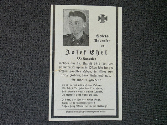 Sterbebild SS-Kanonier Eng 18 Jahre Krusze Polen