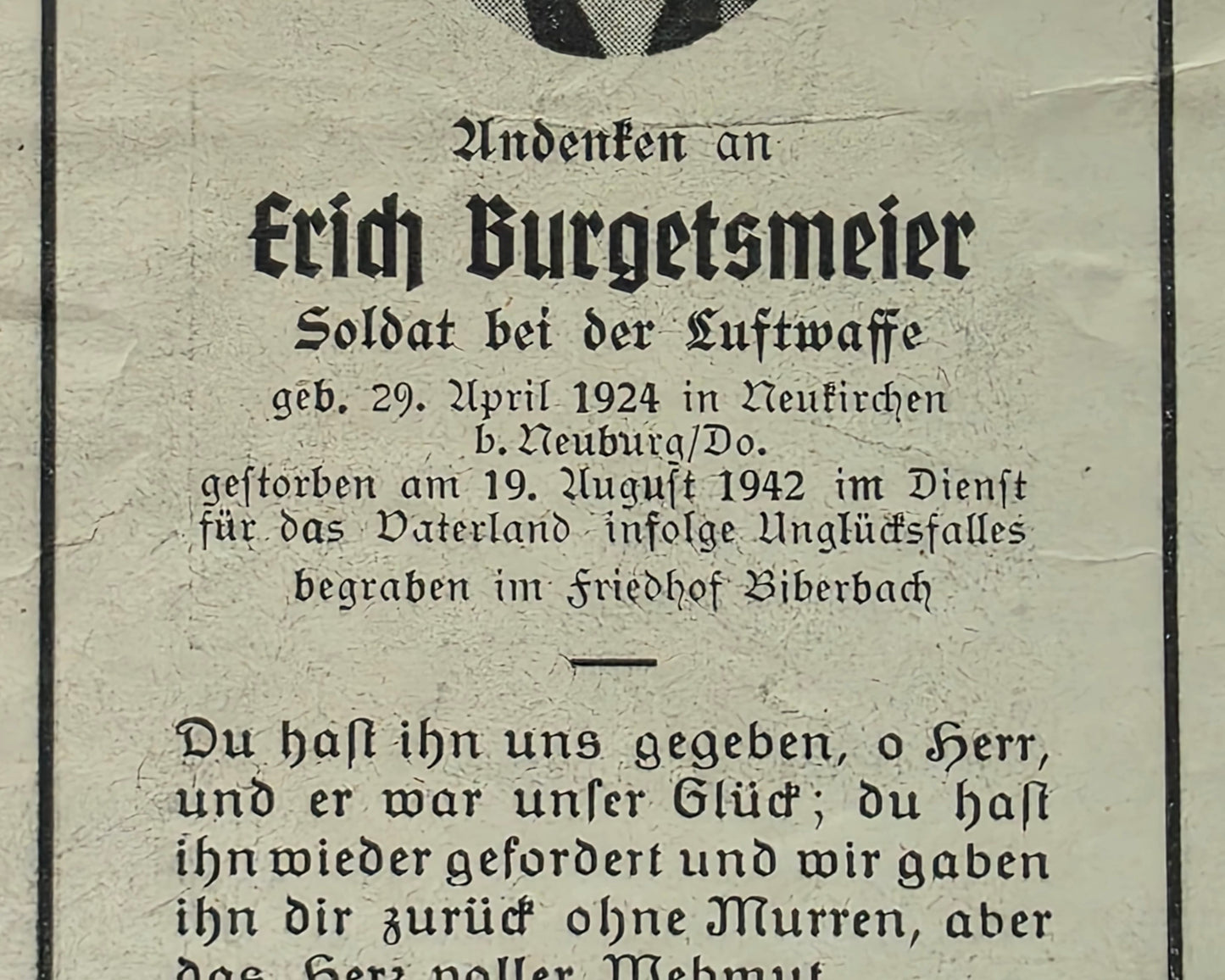 Sterbebild Schütze Neukirchen 2. Schützen-Komp. Z.B.V Sonderkommando Braunschweig