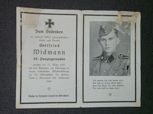 Sterbebild SS-Panzergrenadier Lamprechtshausen 11. SS-Pz.-Gren. Regt. "Theodor Eike" Ssorokowka Russland