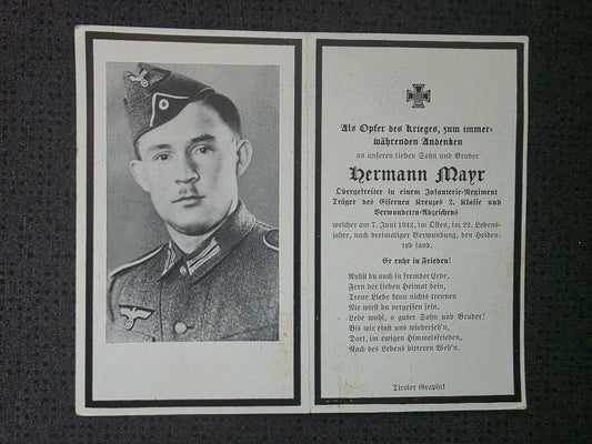 Sterbebild Obergefreiter Gossensaß 10. Komp. Inf. Regt. 438 Belbeck Russland