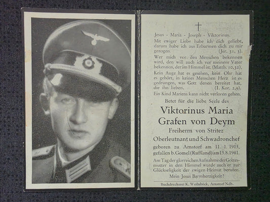 Sterbebild Oberleutnant Arnstorf Schwadronchef 4. (MG) Schweres Reiter Regt. 2 Ossobin Weissrussland