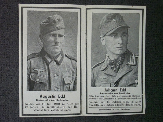 Sterbebild Brüder Buchhofen Soldat 2. Mot. San. Komp. 157 Alencon Frankreich Unteroffizier 4. Komp. Div. Füsilier Btl. 337 Ssukino