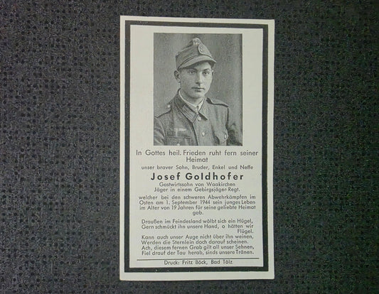 Sterbebild Jäger Waakirchen Gebirgsjäger Regt. Bardo Siemianowice Śląskie Polen