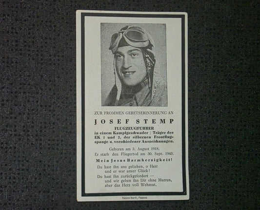 Sterbebild Unteroffizier Passau Pilot 8./LG-1 FFS silber Wiesbaden-Erbenheim