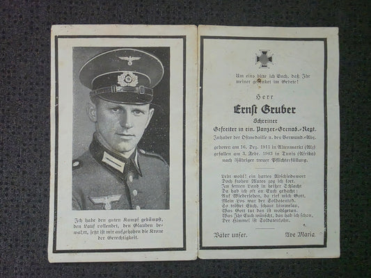 Sterbebild Gefreiter Altenmarkt Panzer-Grenadier Regt. DAK Afrika Tunis Tunesien