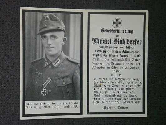 Sterbebild Unteroffizier Triftern Gebirgsjäger Regt. EK II Woroschilowgrad Ukraine