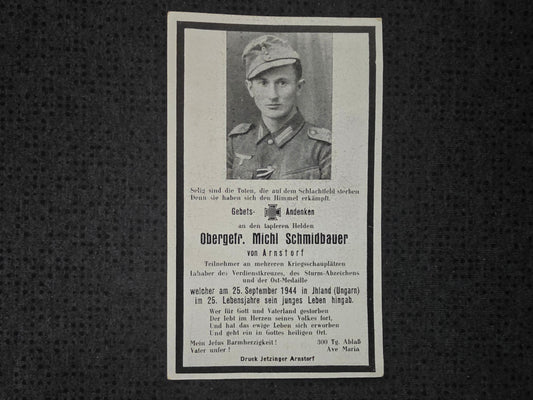 Sterbebild Obergefreiter Arnstorf Ungarn Rumänien
