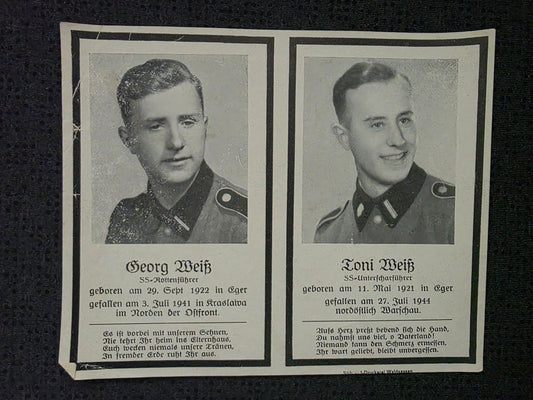 Sterbebild Brüder SS-Rottenführer Eger 2. Komp. SS. Totenkopf Inf. Regt. 1 Lettland SS-Unterscharführer Warschau Polen
