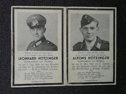 Sterbebild Brüder Bachling Schütze 3. Kradschützen Btl. 17 Gefreiter 3. Schwere Flak-Abt 212 Castelvetrano Trapani Sizilien Italien
