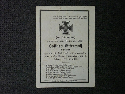 Sterbebild Gefreiter Untermaxfeld 2. Feld-Ersatz Btl. 195 Endkampf Kopenhagen Dänemark