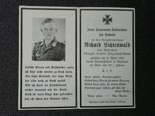 Sterbebild Obergefreiter Bodenstein 6. Komp. Feld Regt. der LW 3 Fliegerhorst Orchowno Russland