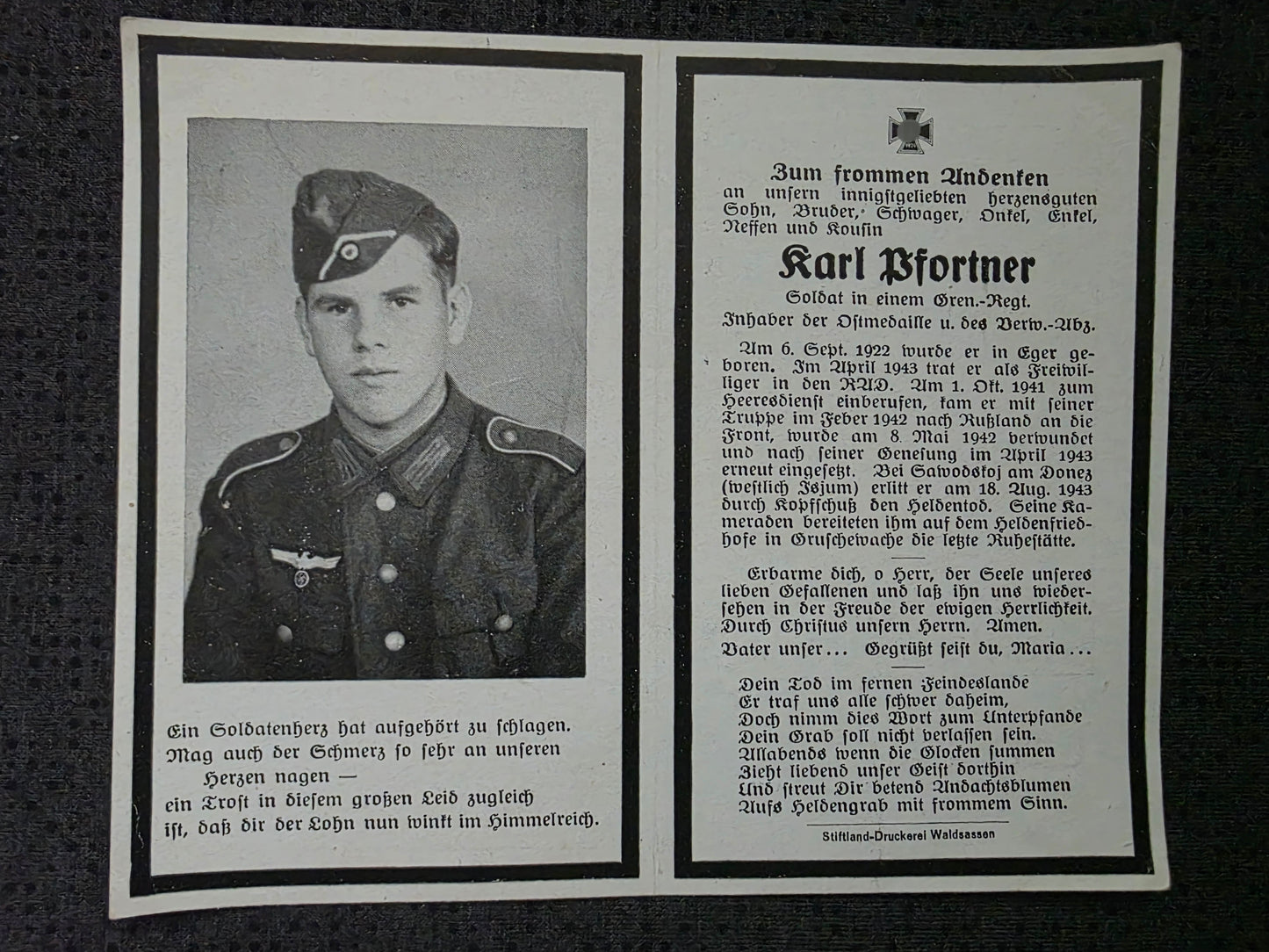 Sterbebild Grenadier Eger 7. Komp. Gren. Regt. 477 Isjum Russland
