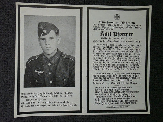 Sterbebild Grenadier Eger 7. Komp. Gren. Regt. 477 Isjum Russland