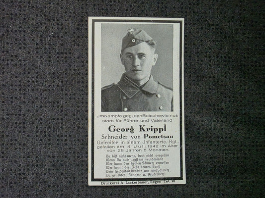 Sterbebild Gefreiter Pometsau 10. Komp. Inf. Regt. 212 Walujki Russland