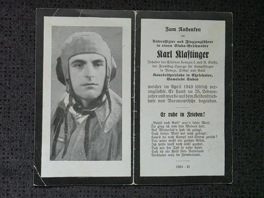 Sterbebild Unteroffizier Stuben 7./III. SG-1 Pilot Stukageschwader FFS Gold Baranowitsche Weissrussland