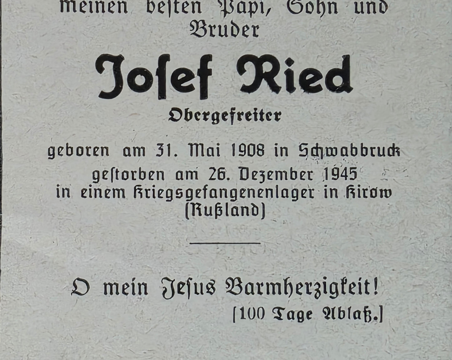 Sterbebild Obergefreiter Schwabbruck KGL Kirow Russland